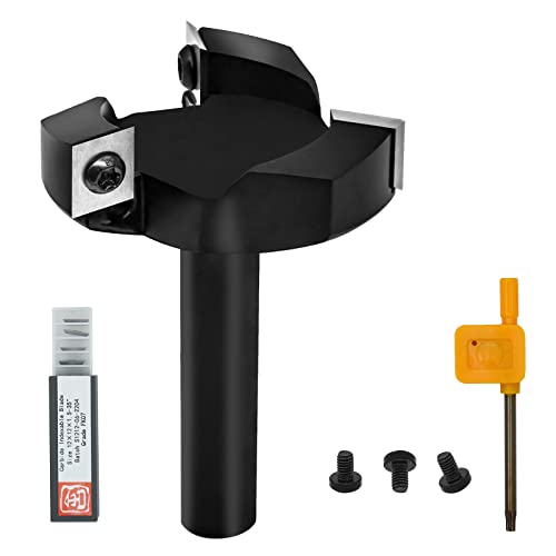 ▶ Broca de fresadora de superficie de alerón CNC, vástago de 1/2 pulgada de diámetro de corte de 2.5 pulgadas, inserto de carburo de madera, broca de cepillado de grosor de madera para carpintería