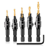 ▶ Juego de  brocas  avellanadas para carpintería, 5 piezas #5#6#8#10#12, juego de brocas para flauta HSS, 8 piezas de corte de enchufe de madera, recto y cónico 5/8 pulgadas 1/2 pulgadas 3/8 pulgadas 1/4 pulgadas