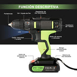 ▶ Taladro Inalambrico, 21V de Doble Velocidad, Ajuste de par 18+1, Equipado con un Conjunto de Accesorios como Taladro Transversal, Taladro Helicoidal y Taladro de Ranura, para Atornillar y Taladrar