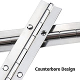 🔩 4 bisagras de piano de 12 pulgadas, bisagras continuas y de piano de acero inoxidable 304 resistente, 0.04 pulgadas de grosor, ancho abierto de 1.2 pulgadas, tornillos incluidos (12 pulgadas, plateado)