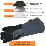 ▶ Guantes de soldador de forja de cuero/herrero/Mig/tig 16 pulgadas 932 °F resistentes al calor guantes a prueba de calor para barbacoa/parrilla/estufa/soldador TIG/Mig/soldadura con costuras de Kevlar manga larga gris