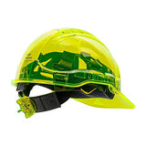 ▶ Casco duro de trabajo con trinquete ventilado en translúcido Hi Vis ANSI, amarillo