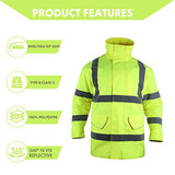 ▶ Chaqueta de seguridad reflectante de alta visibilidad para hombre, impermeable, clase 3 ANSI, forro acolchado (amarillo, 5XL)