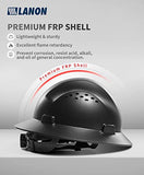 ▶ Sombrero duro de ala completa, aprobado por OSHA, diseño de puntos grises, casco ventilado de seguridad FRP con suspensión de trinquete ajustable de 4 puntos, clase C