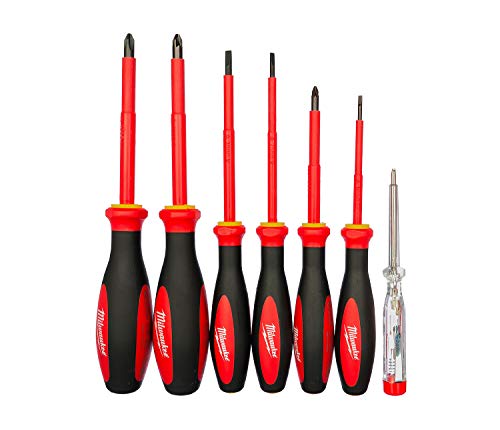 ▶ MILWAUKEE  Hand Tools - Juego de destornilladores VDE, 7 piezas SL/PH/PZ/Tester