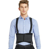 ▶ Cinturón de protección Lumbar  con clips extraíbles para pantalones y tirantes desmontables - Cinturón de apoyo para la espalda - Ajustable, ligero, transpirable, fundas de hombro - Trabajo, postura - Negro (talla XL)