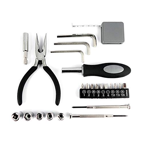 ▶ Estuche de Herramientas Helsinki, estuche metálico de herramientas con 24 piezas con cremallera sólida y fuerte, incluye pinzas, 2 desarmados con 10 puntas intercambiables, 3 llaves allen, cinta métrica, 5 dados y mango para dados. Innovation Line |