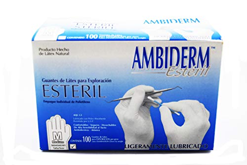 ▶ GUANTE LATEX ESTERIL MEDIANO 100pz AMBIDERM. Appcrom