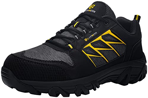 ▶ LARNMERN Zapatos con Punta de Acero para Hombre, Botas de Trabajo de Seguridad indestructibles y Antideslizantes, cómodas Zapatillas antipinchazos para Hombre L91182(28.0 cm, Negro y Amarillo)