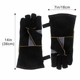 ▶ Guantes de soldador resistente al calor perfecto for soldador/cocción/hornear/chimenea/manejo de animales/BBQ - Black-Gray 14 pulgadas