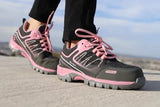▶ Tenis Seguridad Industrial con casquillo de seguridad dieléctrico para mujer, ideal para zona industrial, empresas, fabricas, negocios, tenis ligero y cómodo (Gris Rosa, measurement_24_point_0_centimeters)