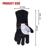 ▶Guantes de soldador de cuero vacuno superior de 14 pulgadas, resistentes al calor, guantes ignífugos, guantes para forja/parrilla/barbacoa/estufa/horno/chimenea/soldador Tig/horneado/jardinería/manipulación de animales con manga larga de 5.7 pulgad