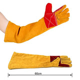▶ Guantes de soldador de cuero, guantes de soldadura, guantes de soldador de cuero ignífugo, guantes de soldadura de palo calor, para soldador tiig, horno, chimenea y más, camping, estufa, barbacoa