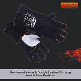 ▶Guantes de soldador de cuero vacuno superior de 14 pulgadas, resistentes al calor, guantes ignífugos, guantes para forja/parrilla/barbacoa/estufa/horno/chimenea/soldador Tig/horneado/jardinería/manipulación de animales con manga larga de 5.7 pulgad