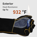 ▶ Guantes de soldador de piel para parrilla de 16 pulgadas, resistentes al calor/