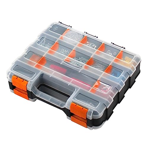 ▶  Caja de almacenamiento de herramientas de doble cara, almacenamiento de caja de herramientas, 34 compartimentos (negro)