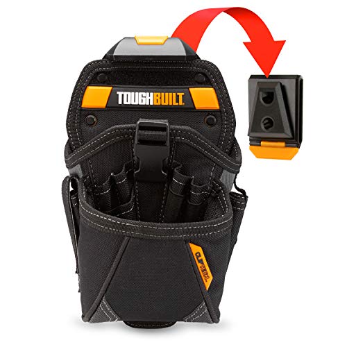 TOUGHBUILT- Funda para taladro Cliptech - Bolsillo para accesorios cubierto, 15 bolsillos, 7 bolsillos para brocas y 2 presillas para destornillador, presillas para accesorios de mosquetón (Patente ClipTech Hub & Belts)