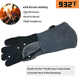 ▶ Guantes de soldador de forja de cuero/herrero/Mig/tig 16 pulgadas 932 °F resistentes al calor guantes a prueba de calor para barbacoa/parrilla/estufa/soldador TIG/Mig/soldadura con costuras de Kevlar manga larga gris