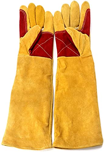 ▶ Guantes de soldador de cuero, guantes de soldadura, guantes de soldador de cuero ignífugo, guantes de soldadura de palo calor, para soldador tiig, horno, chimenea y más, camping, estufa, barbacoa