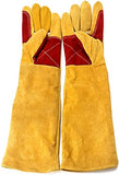 ▶ Guantes de soldador de cuero, guantes de soldadura, guantes de soldador de cuero ignífugo, guantes de soldadura de palo calor, para soldador tiig, horno, chimenea y más, camping, estufa, barbacoa