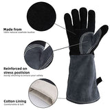 ▶ Guantes de soldadura, resistentes al calor/al fuego, guantes de forja de cuero, manga extra larga de 16 pulgadas y gancho ignífugo