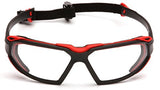 ▶Lentes de seguridad transparentes antivaho con marco negro y rojo Pyramex Highlander -