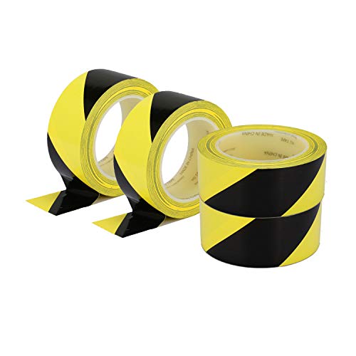 ▶ Cinta de seguridad de advertencia de peligro, 36 yardas x 2 cm x 4 rollos, color amarillo y negro, rollo de cinta de precaución, impermeable, antideslizante, no abrasiva, autoadhesiva, para piso de pared, piso, equipo de tuberías, fábrica