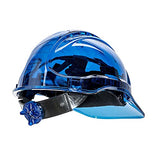 ▶  Gorro duro de trabajo con carraca ventilado en translúcido Hi Vis ANSI, azul
