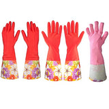 ▶ Cocina goma limpieza guantes con forro interior hogar Thickening PU Guante de látex de lavado impermeable 2 pares