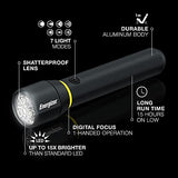 ▶ Energizer.- Vision HD Ultra - Linterna LED con enfoque digital, 1300 lúmenes, resistente al agua IPX4, luz LED de aluminio de grado aeronáutico, linterna de metal resistente, pilas incluidas