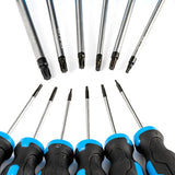 ▶ NEIKO Juego de destornilladores Torx magnéticos | 12 piezas | T5 – T40 | Punta de estrella de 6 puntas | Acero al cromo vanadio tratado térmicamente | Mango acolchado antideslizante | Punta magnética | Estuche de transporte