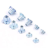 💢 Hilitchi 105 tuercas en T de acero chapado en zinc M4 5 6 8 10, kit surtido de tuercas de cuatro garras para escalada de roca de madera, sostiene muebles de armarios