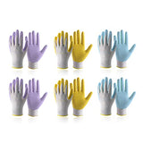 ▶ HANDLANDY Guantes de jardín para mujer, sin látex, 3 pares, transpirables, con revestimiento de nitrilo, pequeños, guantes de trabajo para patio (6 pares, 2 azules y 2 amarillos y 2 violetas)