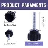 ▶ Juego de 20 pomos de sujeción moleteados con rosca macho redonda M4 x 20 mm, color negro, con tornillos de sujeción para tornillos de extracción rápida