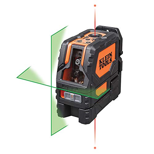Klein Tools Nivel láser, autonivelante, nivel de línea cruzada verde de alta visibilidad con punto de fontanería rojo y abrazadera de montaje magnética