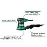 ▶ METABO Lijadora de órbita aleatoria de 5 pulgadas | Velocidad variable | Potente motor de 230 W 2.8 amperios | Agarre de elastómero suave | Incluye 5 piezas de papel de lija, bolsa de polvo, adaptador de vacío | SV13YST Metabo HPT