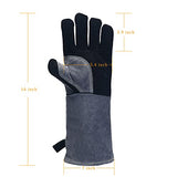 ▶ Guantes de soldador (40,6 cm, 500 °C, guantes de cocina, guantes resistentes al calor, guantes de manipulación de animales, guantes de Kevlar, para chimenea, fogata, barbacoa, manga larga, color negro y gris