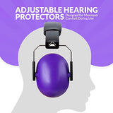 ▶ Orejeras de protección auditiva y reducción de ruido, ligeras, ajustables y plegables NRR 20 dB, protección de oídos de seguridad para disparos, maquinaria pesada, trabajo y caza, para adultos y niños, color morado