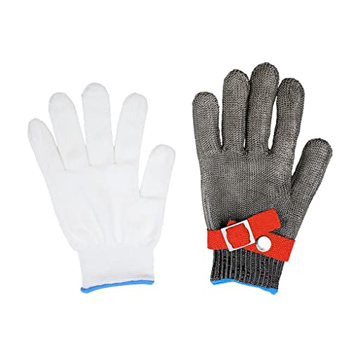 ▶ Guantes de seguridad universales de nivel 5, ajustables, recubiertos de látex, más anillo de acero PE, manoplas de trabajo, correa de muñeca elástica, Rojo, SG