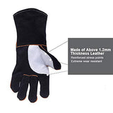 ▶Guantes de soldador de cuero vacuno superior de 14 pulgadas, resistentes al calor, guantes ignífugos, guantes para forja/parrilla/barbacoa/estufa/horno/chimenea/soldador Tig/horneado/jardinería/manipulación de animales con manga larga de 5.7 pulgad