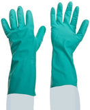 ▶ Guantes resistentes a los productos químicos  de nitrilo sin forro, diseño ergonómico (12 pares), Resistente a los químicos, Verde claro, Large