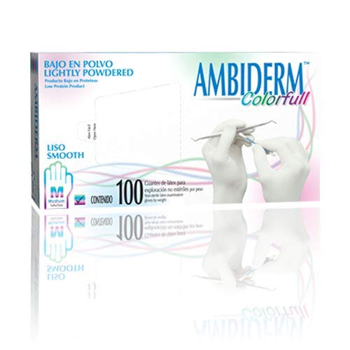▶ GUANTE NO ESTERIL MEDIANO PLUS LATEX DESECHALBE BAJO EN POLVO LISO COLOR FULL CAJA C/100