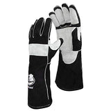 ▶ Guantes de soldador de forja de cuero de 16 pulgadas, con costuras Kevlar resistentes al calor y al fuego, refuerzos de palma, color negro y gris
