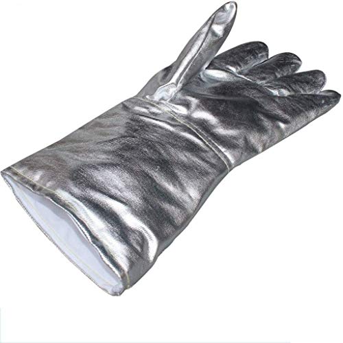 ▶ Guantes ignífugo de papel de aluminio de alta temperatura Guantes Resistencia de la hornada Anti-escaldar Anti-Liquid nitrógeno amoniacal Oxyge