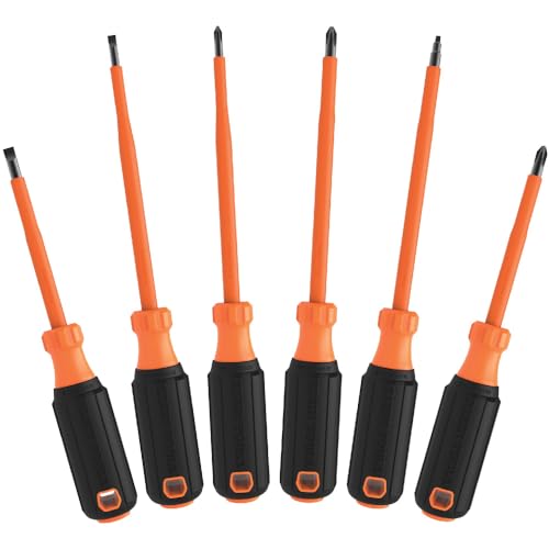 Klein Tools - Juego de destornilladores aislados con destornillador de 1000 V, (3) Phillips y (2) puntas ranuradas y cuadradas, 6 piezas