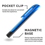 ▶ NEIKO Luz de trabajo de bolsillo | 2 en 1 LED y mini luz de trabajo UV | 200 lúmenes | Base de montaje magnético manos libres | Clip de bolsillo | Pilas AAA incluidas | Detector de manchas de luz negra para mascotas