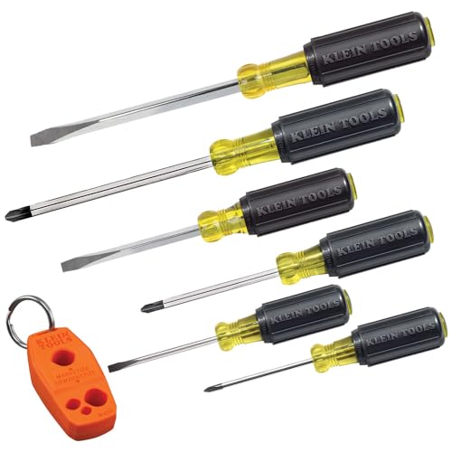 Klein Tools - Juego de destornilladores con magnetizador/desmagnetizador para puntas magnéticas 3 ranuradas, 3 Phillips, agarre de cojín antideslizante, 6 piezas