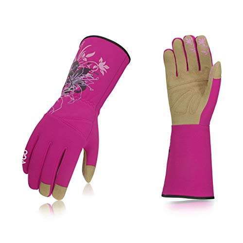 ▶ Guantes de jardinería  para mujer, Guantes de jardín para escamondar de cuero sintéticas con mangas largas para mujer (1Par, Violeta, S/CH, SL7445)