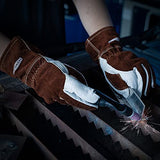 ▶ Guantes de soldador específicos TIG de cuero de grano de 12 pulgadas, guantes resistentes al calor y al fuego para soldador, guantes de piel de cabra para soldador, soldadura TIG, parrilla, chimenea, horno, barbacoa (M)