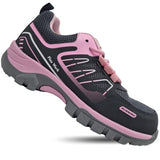 ▶ Tenis Seguridad Industrial con casquillo de seguridad dieléctrico para mujer, ideal para zona industrial, empresas, fabricas, negocios, tenis ligero y cómodo (Gris Rosa, measurement_24_point_0_centimeters)